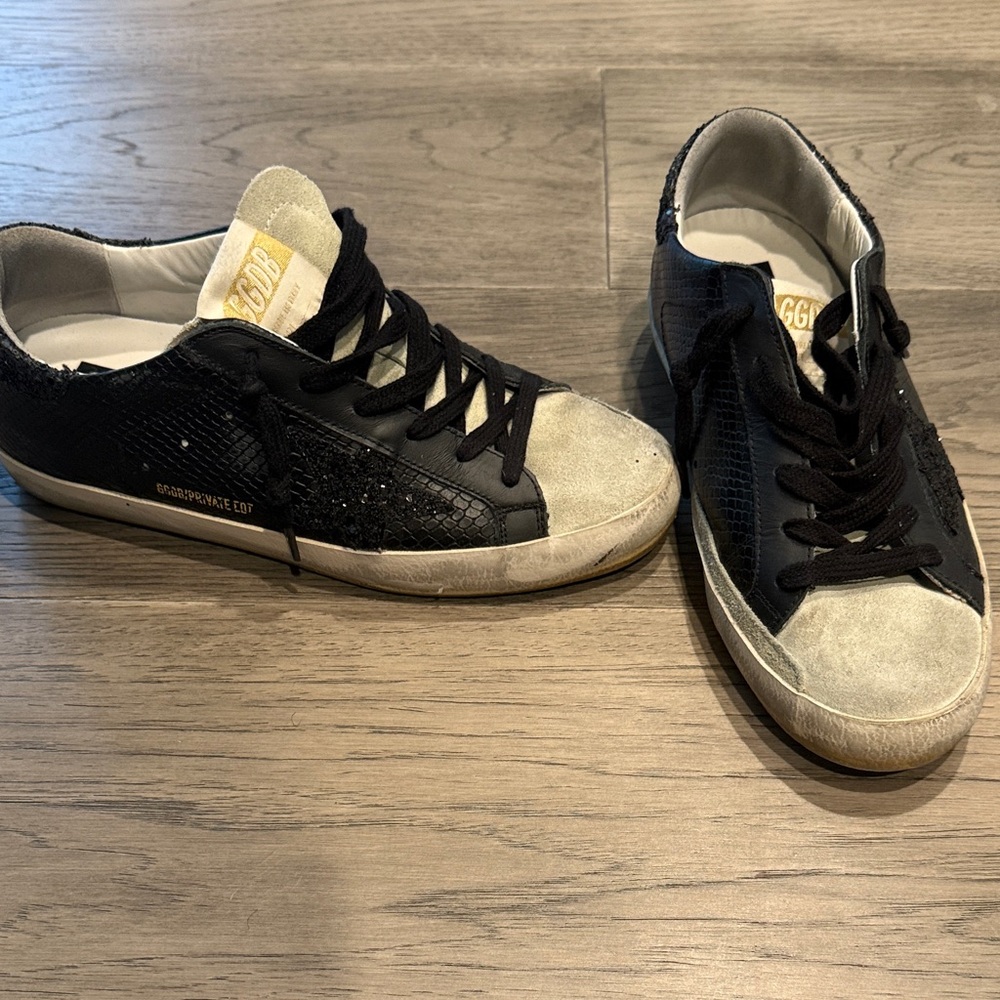 Golden Goose Black and White Sneakers with python print